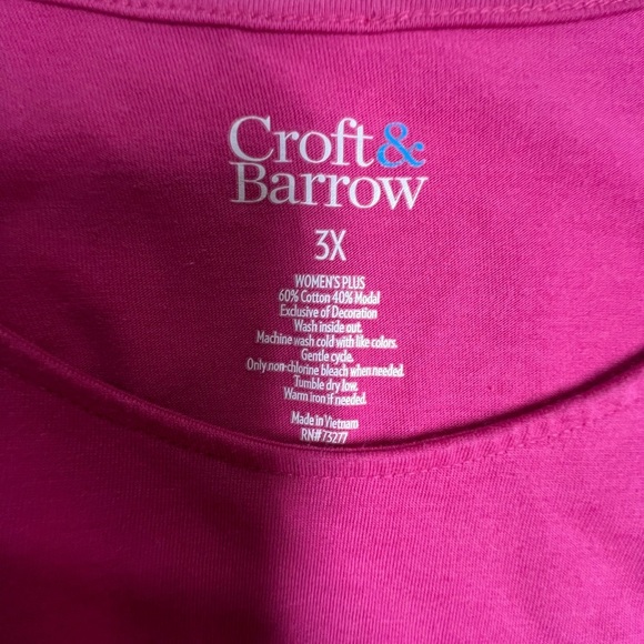 CROFT & BARROW MAGENTA PINK EMBELLISHED BLOUSE SIZE 3X-3/4 SLEEVE 
COTTON/ MODAL - Picture 7 of 7